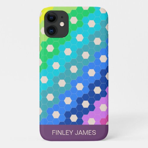 Bright Rainbow Geometric Hexagon Flower Name iPhone 11 Case