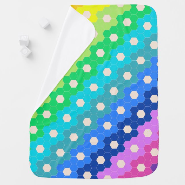 Bright Rainbow Geometric Hexagon Flower Pattern Baby Blanket (In Situ)
