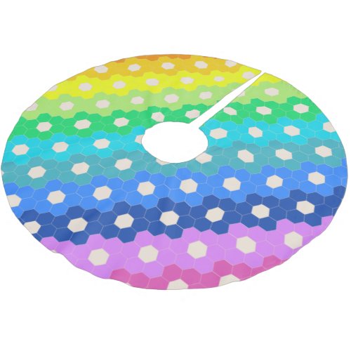 Bright Rainbow Geometric Hexagon Flower Pattern Brushed Polyester Tree Skirt