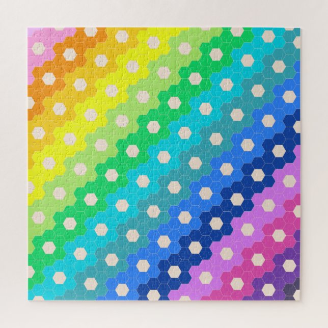 Bright Rainbow Geometric Hexagon Flower Pattern Jigsaw Puzzle (Vertical)