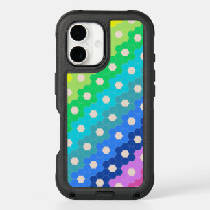 Bright Rainbow Geometric Hexagon Flower Pattern iPhone 16 Case