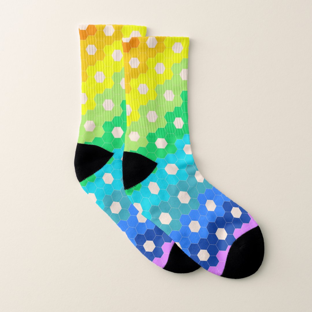 Bright Rainbow Geometric Hexagon Flower Pattern Socks Zazzle