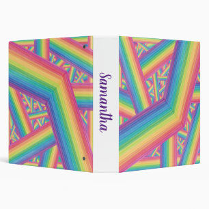 Bright rainbow geometric overlapping pattern 3 ring binder
