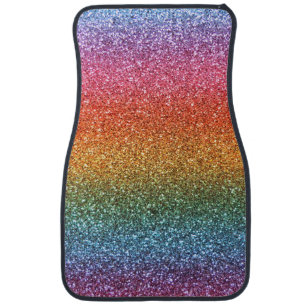 Bright rainbow glitter car floor mat