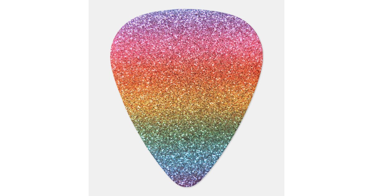 Bright rainbow glitter guitar pick | Zazzle