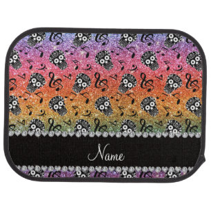 Bright rainbow glitter music notes sugar skulls car floor mat