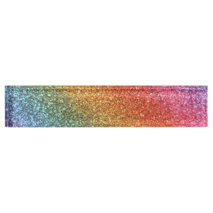Bright rainbow glitter name plate
