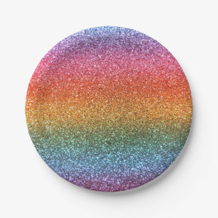 Bright rainbow glitter paper plates