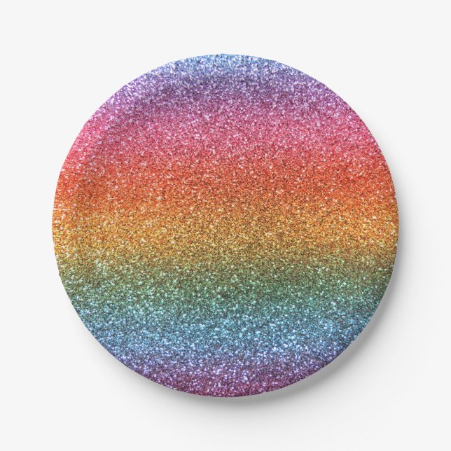 Bright rainbow glitter paper plates (Front)
