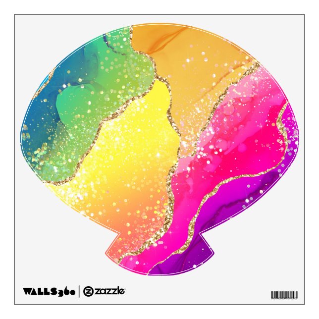 Bright Rainbow & Gold Faux Glitter Agate Wall Decal (Front)