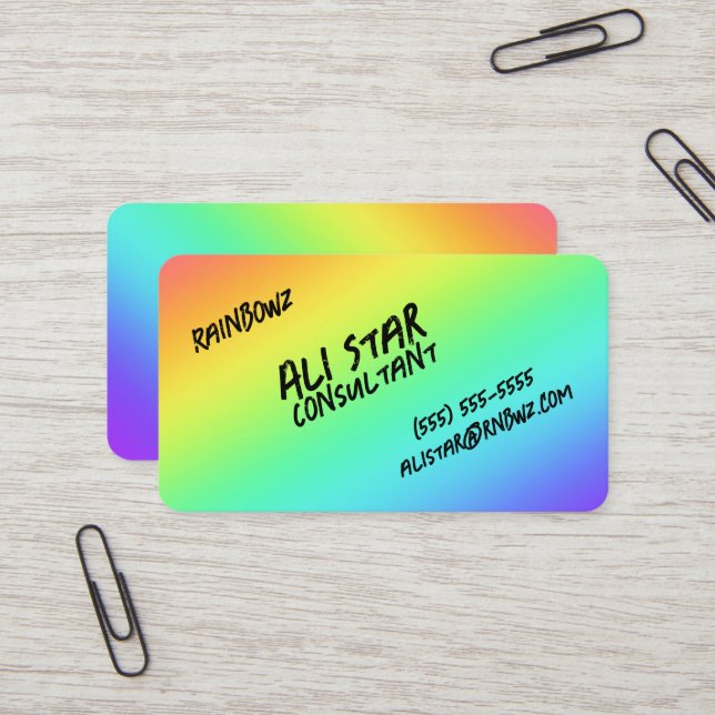 Bright Rainbow Gradient Casual Business Cards (Front/Back In Situ)