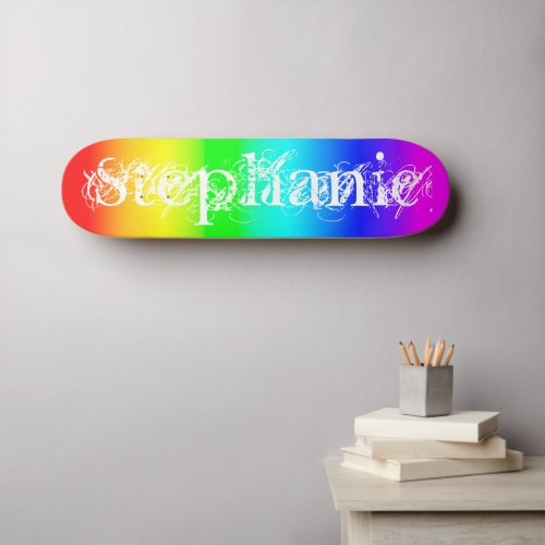 Bright Rainbow Gradient Chic Name Skateboard