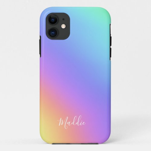 bright rainbow gradient girly personalized  iPhone 11 case