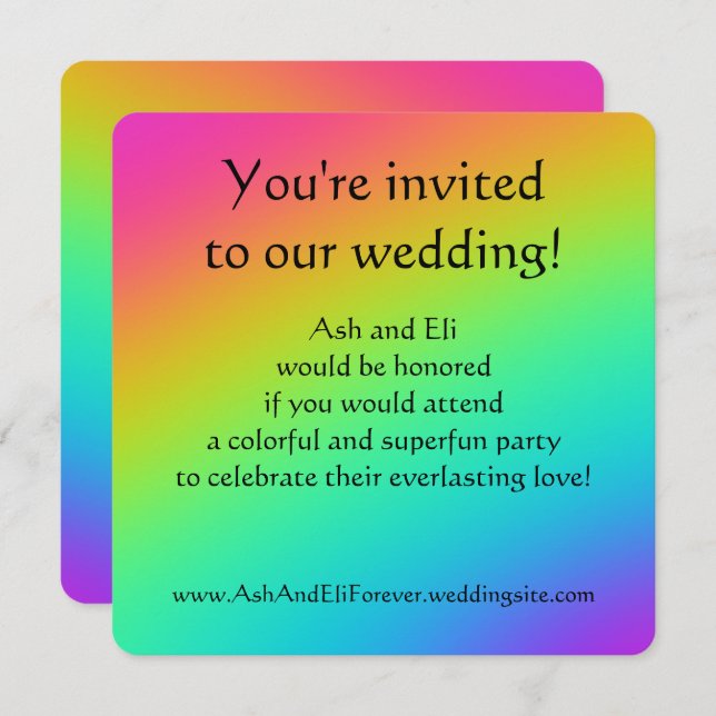 Bright Rainbow Gradient Wedding Invitation (Front/Back)