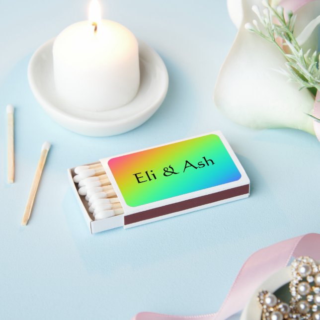 Bright Rainbow Gradient Wedding Matchboxes (Insitu)