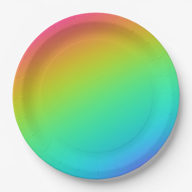 Bright Rainbow Gradient Wedding Paper Plates (Front)