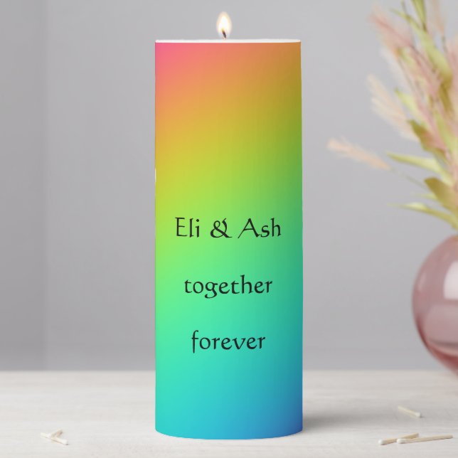 Bright Rainbow Gradient Wedding Pillar Candle (In Situ)