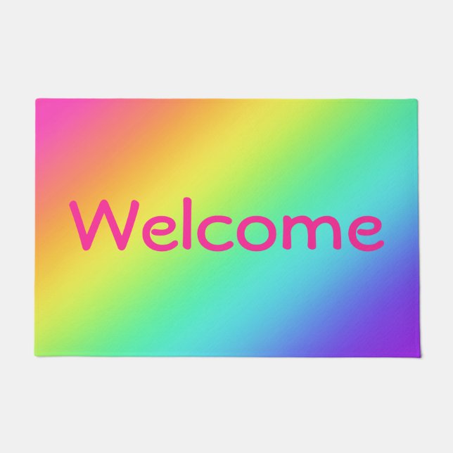 Bright Rainbow Gradient Welcome Doormat (Front)