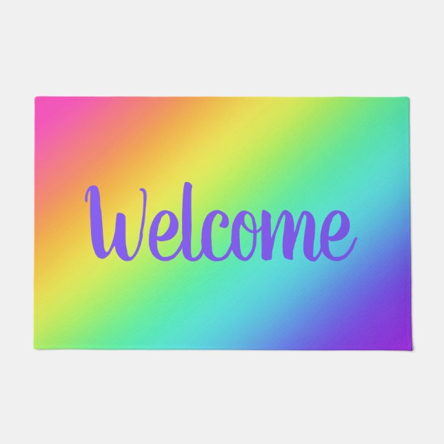 Bright Rainbow Gradient Welcome Doormat (Front)