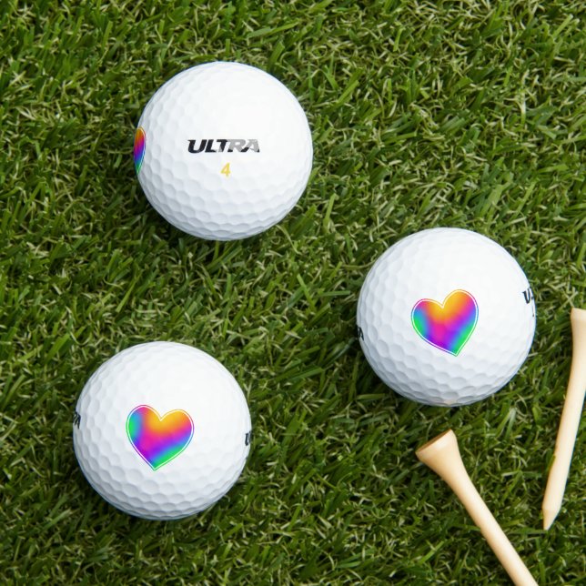 Bright Rainbow Heart Golf Balls (Insitu Grass)