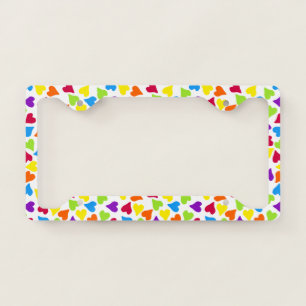 Bright Rainbow Hearts White License Plate Frame