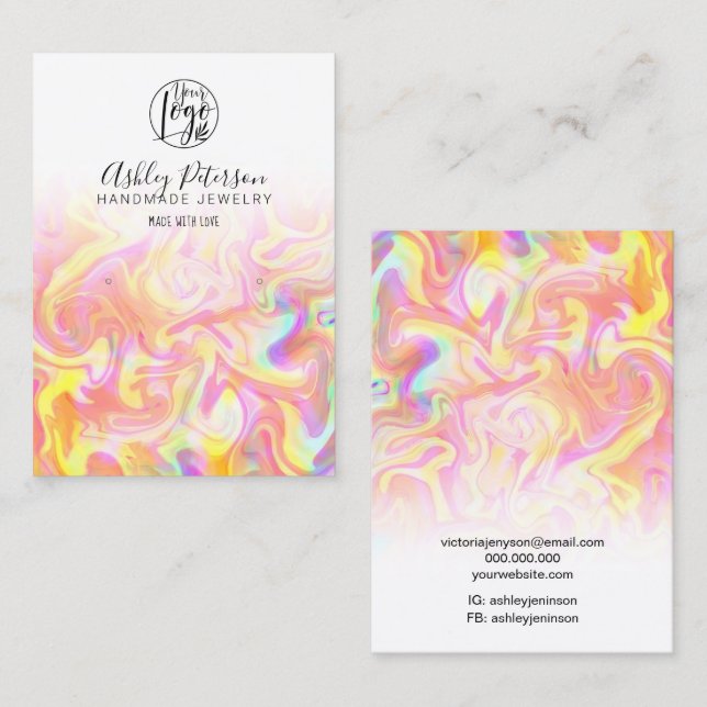 Bright rainbow marble logo jewelry earring business card (Front/Back)