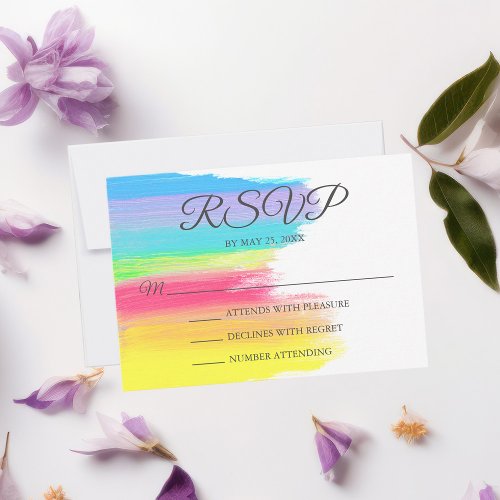 Bright Rainbow Modern LGBTQ Cheerful Gay Couple RSVP Card