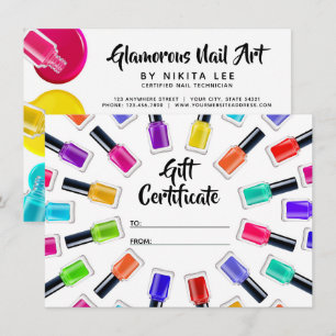 Bright Rainbow Nail Art Tech Gift Certificate Card