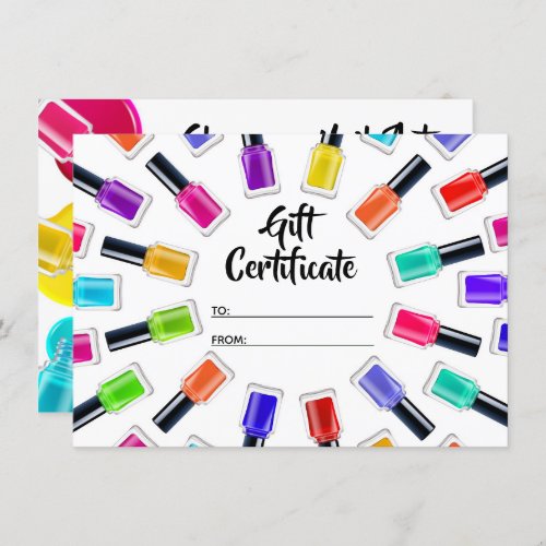 Bright Rainbow Nail Art Tech Gift Certificate Card