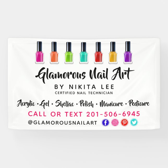 Bright Rainbow Nail Polish Art Tech Salon Custom Banner (Horizontal)