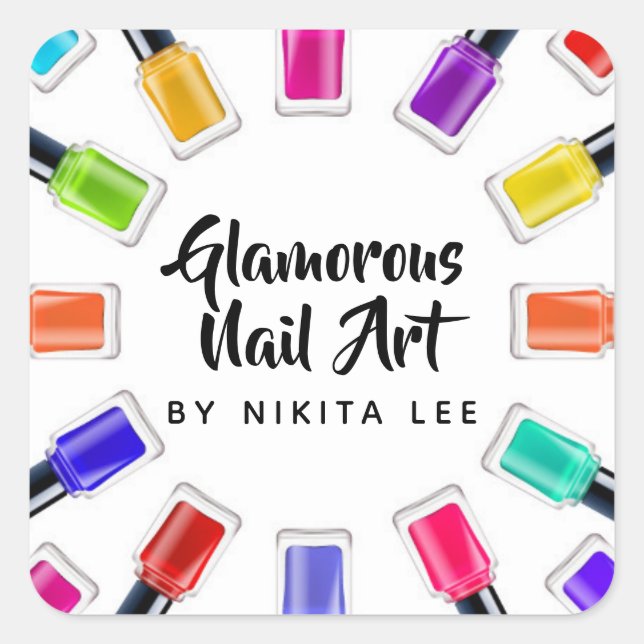 Bright Rainbow Nail Polish Art Tech Salon Custom Square Sticker (Front)