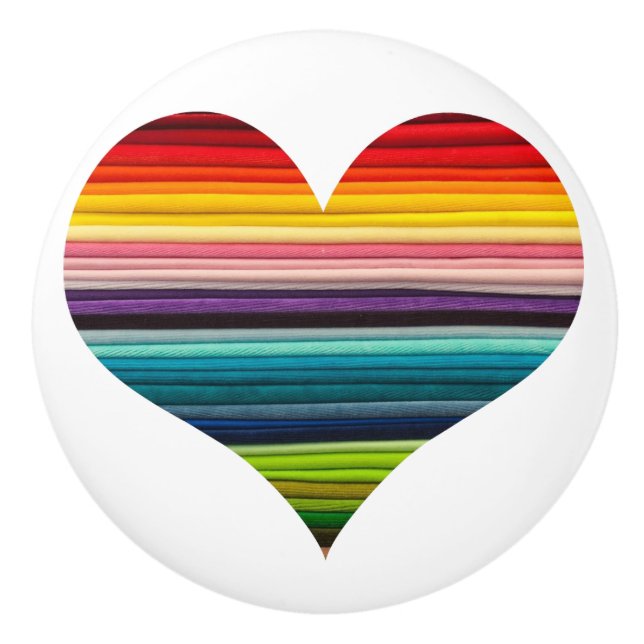 Bright Rainbow of Many Colors Heart Design Ceramic Knob (Front)