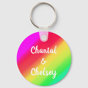 Bright Rainbow Ombre Color Gradience Custom Names Keychain