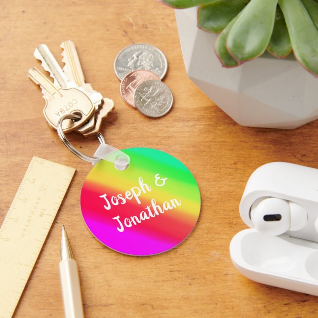 Bright Rainbow Ombre Color Gradient Custom Names Keychain (Desk)