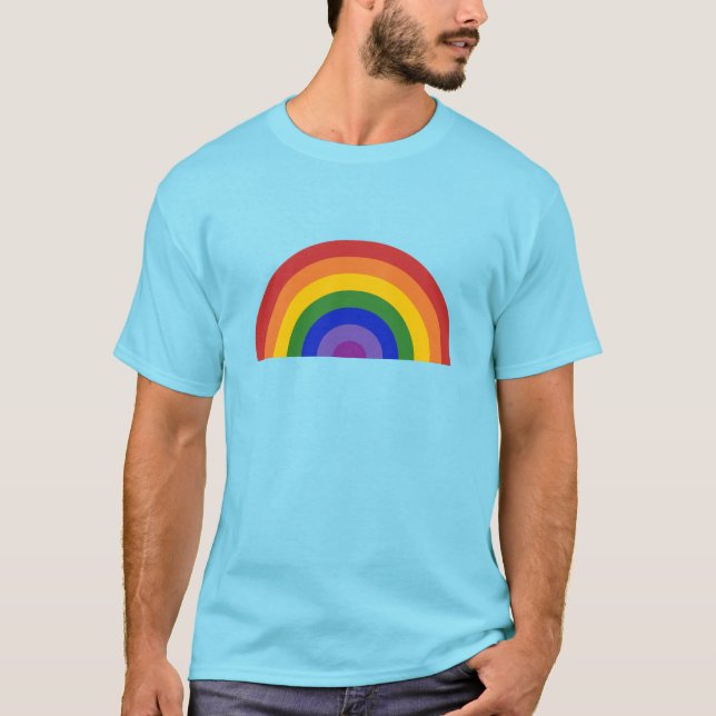 Bright Rainbow on Light Blue LGBT Pride T-Shirt (Front)