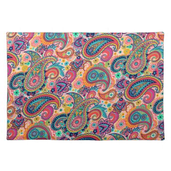 Bright Rainbow Paisley Cloth Placemat by its_sparkle_motion at Zazzle