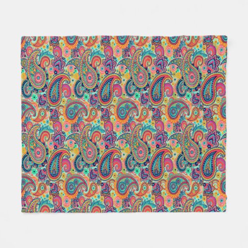 Bright Rainbow Paisley Fleece Blanket