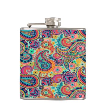 Bright Rainbow Paisley Hip Flask by its_sparkle_motion at Zazzle