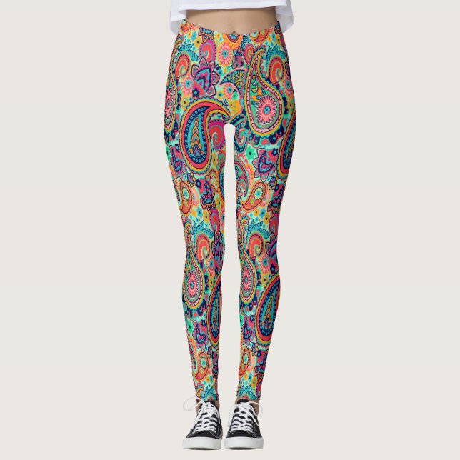 Bright Rainbow Paisley Leggings (Front)