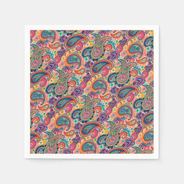 Bright Rainbow Paisley Paper Napkins (Front)