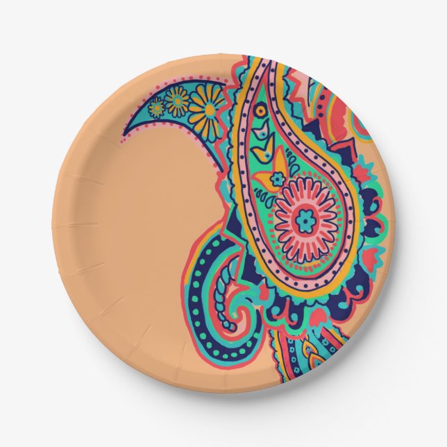 Bright Rainbow Paisley Paper Plates (Front)