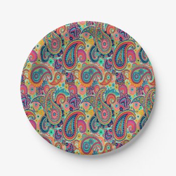 Bright Rainbow Paisley Paper Plates by its_sparkle_motion at Zazzle