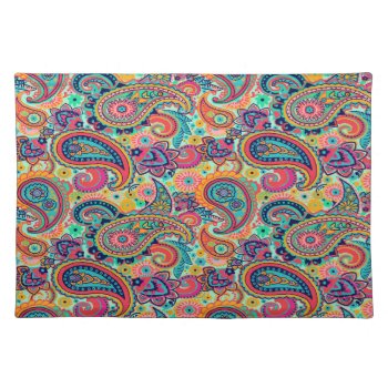 Bright Rainbow Paisley Placemat by its_sparkle_motion at Zazzle