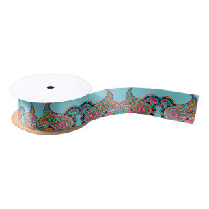 Bright Rainbow Paisley Satin Ribbon
