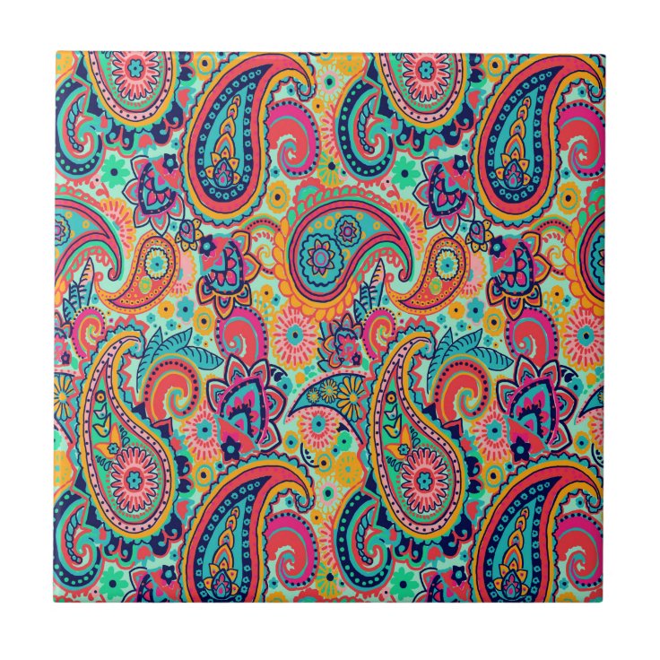 Bright Rainbow Paisley Tile | Zazzle