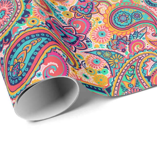 Bright Rainbow Paisley Wrapping Paper (Roll Corner)
