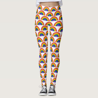 Bright Rainbow Pattern on White LGBTQ Pride Leggings