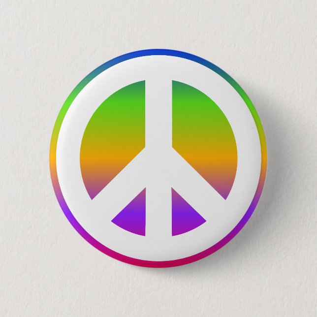 Bright Rainbow Peace Sign Pinback Button (Front)