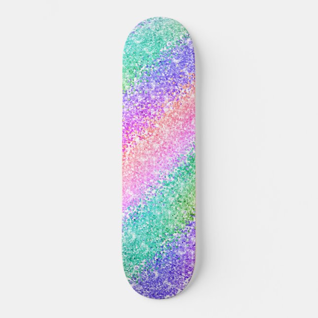 Bright Rainbow Pebble Ombre Confetti Style Striped Skateboard (Front)