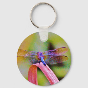 Bright Rainbow Pink Dragonfly Keychain